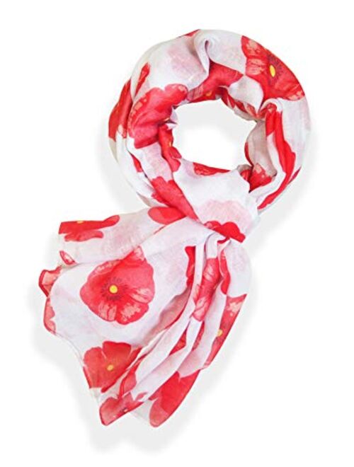 Women Poppies Flower Print Long Shawl Lightweight Soft Scarf