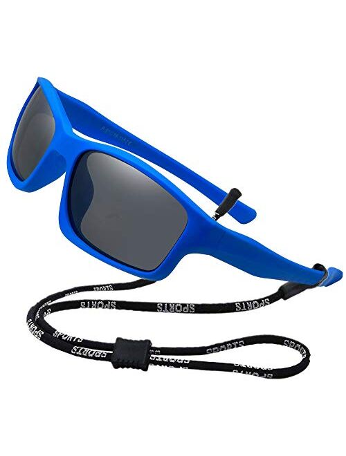 Kids Bendable Polarized Sunglasses for Boys Girls Age 3-10 with Strap