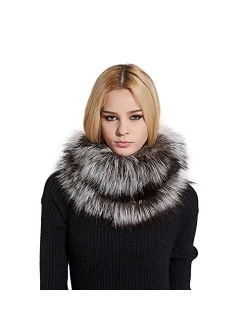 Fur Story Women Real Fur Infinity Scarf Winter Fur Neck Warmer Scarf Cold Weather Warm Shawl