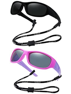 Kids Flexible Polarized UV Protection Sunglasses for Boys Girls Age 2-7 with Strap