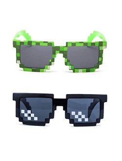 kilofly 2pc 8-Bit Pixel UV Protect Gamer Sunglasses Adult Kids Party Favors