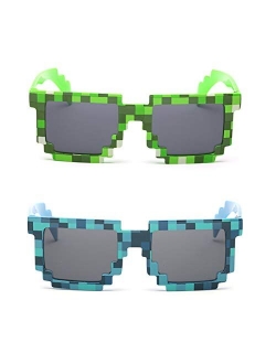 kilofly 2pc 8-Bit Pixel UV Protect Gamer Sunglasses Adult Kids Party Favors