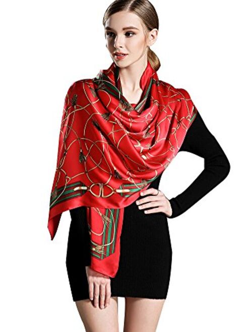 Women's Silk Feeling Scarf Oversized Shawl Wrap Accessories for Party and Travel