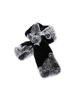 Fur Story Women's Rex Rabbit Fur Scarf Ladies Flowers Crochet Winter Warm Knitted Fashion Scarf Scarves for Women