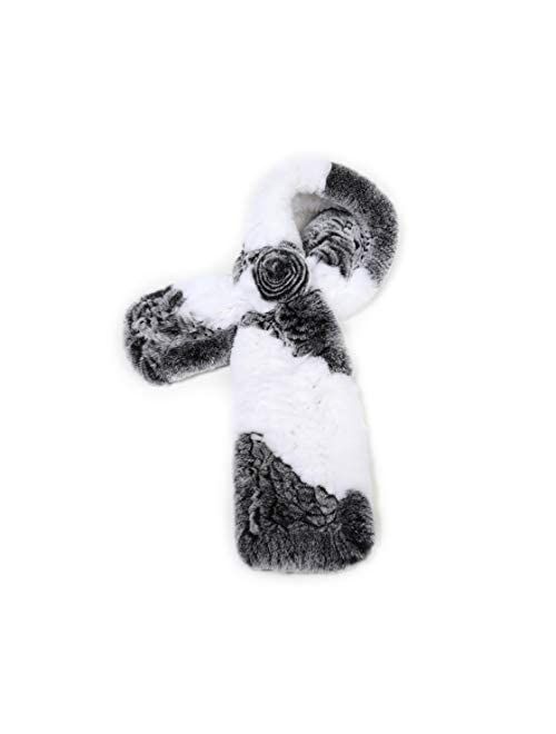 Fur Story Women's Rex Rabbit Fur Scarf Ladies Flowers Crochet Winter Warm Knitted Fashion Scarf Scarves for Women