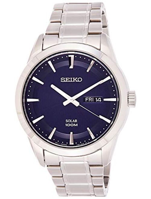 Seiko Men's Year-Round Solar Powered Watch with Stainless Steel Strap, Grey, 22 (Model: SNE361P1)