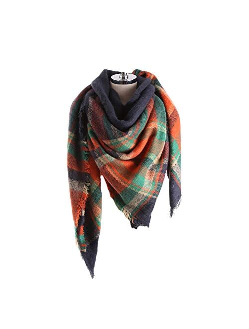 ba knife Women's Fall Winter Scarf Classic Tassel Plaid Scarf Warm Soft Chunky Large Blanket Wrap Shawl Scarves