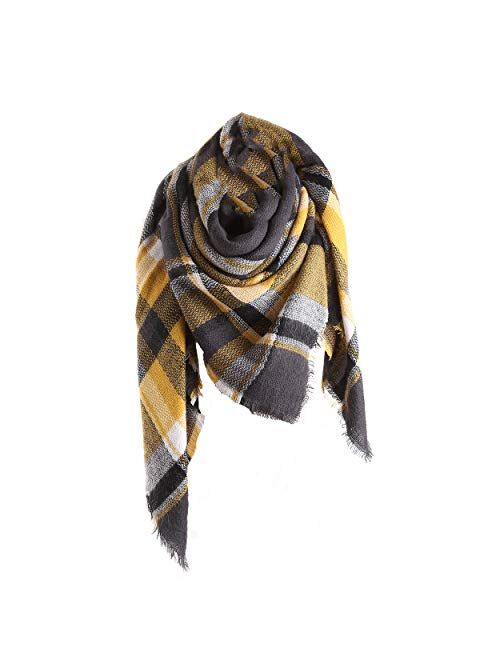 ba knife Women's Fall Winter Scarf Classic Tassel Plaid Scarf Warm Soft Chunky Large Blanket Wrap Shawl Scarves