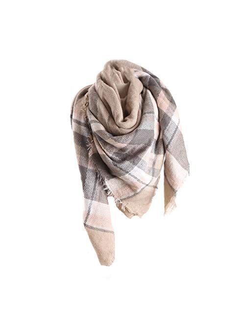 ba knife Women's Fall Winter Scarf Classic Tassel Plaid Scarf Warm Soft Chunky Large Blanket Wrap Shawl Scarves