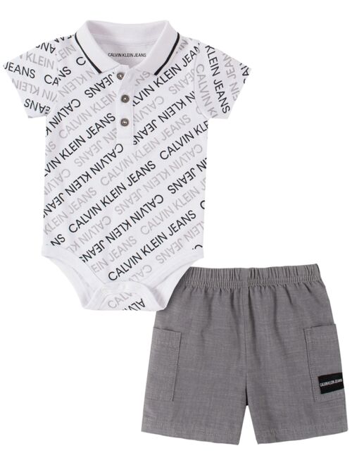 Calvin Klein Baby Boys 2-Pc. Logo-Print Polo & Shorts Set
