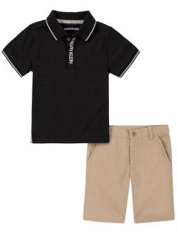 Toddler Boys Knit Polo with Twill Short Set, 2 Piece