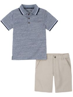 Toddler Boys Knit Polo with Twill Short Set, 2 Piece