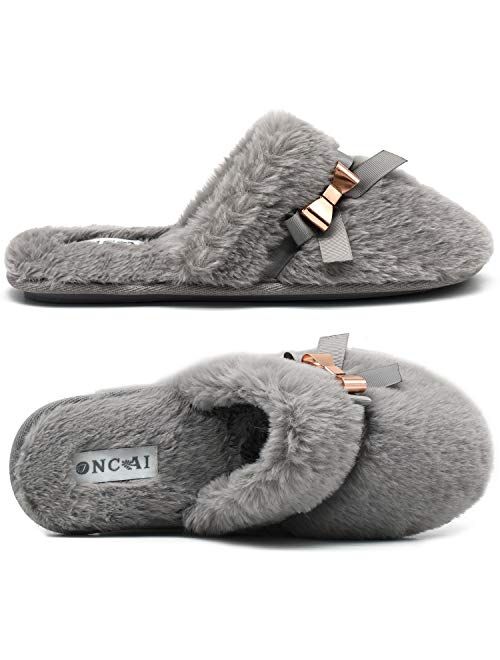 ONCAI Slippers for Women House Memory Foam Fuzzy Fluffy Furry Womens Slippers Cozy Warm Faux Fur Bedroom Ladies Slippers