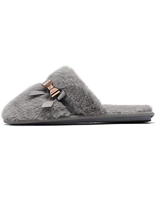 ONCAI Slippers for Women House Memory Foam Fuzzy Fluffy Furry Womens Slippers Cozy Warm Faux Fur Bedroom Ladies Slippers