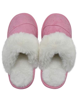 Womens Faux Fur Warm Memory Foam Slippers Suede Slip-on Cozy House Shoes Non-Slip Sole