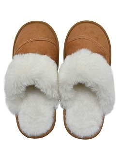 Womens Faux Fur Warm Memory Foam Slippers Suede Slip-on Cozy House Shoes Non-Slip Sole