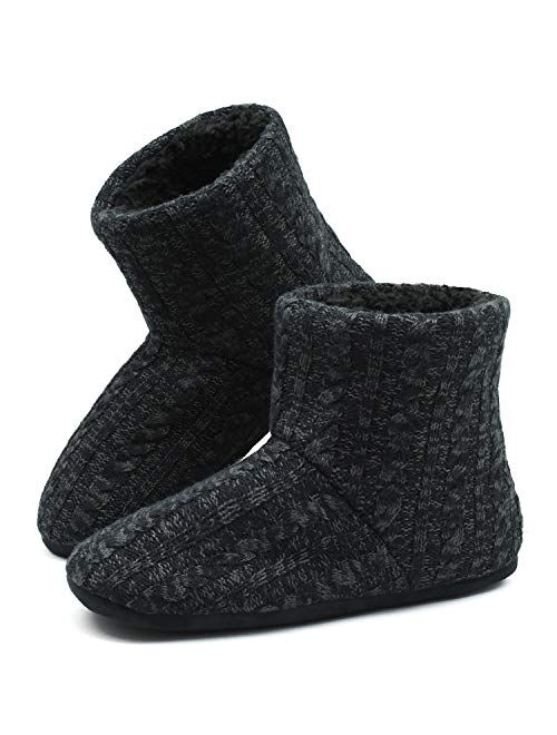 ONCAI Men’s-Slipper-Boots-Winter-Fleece-House-Slippers Knitted Indoor Flat Warm Wool Booties Pull On Memory Foam Outdoor Anti-Slip Ankle Bedroom Boot Slippers with Soft R