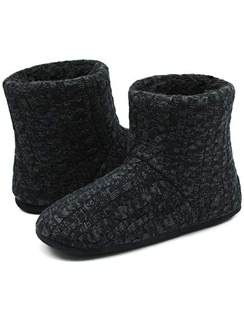 ONCAI Men’s-Slipper-Boots-Winter-Fleece-House-Slippers Knitted Indoor Flat Warm Wool Booties Pull On Memory Foam Outdoor Anti-Slip Ankle Bedroom Boot Slippers with Soft R