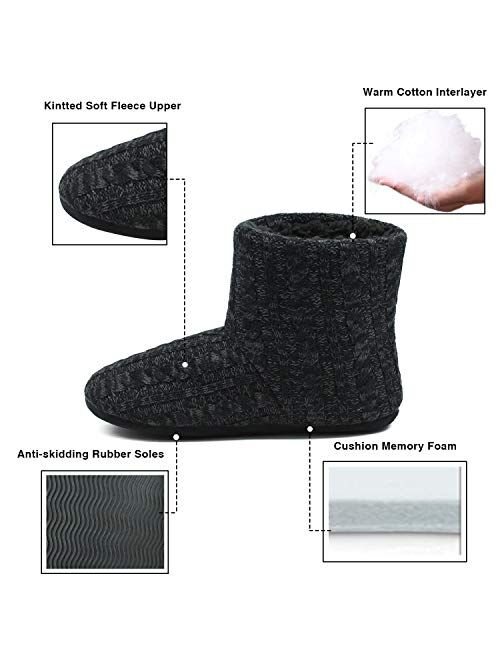 ONCAI Men’s-Slipper-Boots-Winter-Fleece-House-Slippers Knitted Indoor Flat Warm Wool Booties Pull On Memory Foam Outdoor Anti-Slip Ankle Bedroom Boot Slippers with Soft R