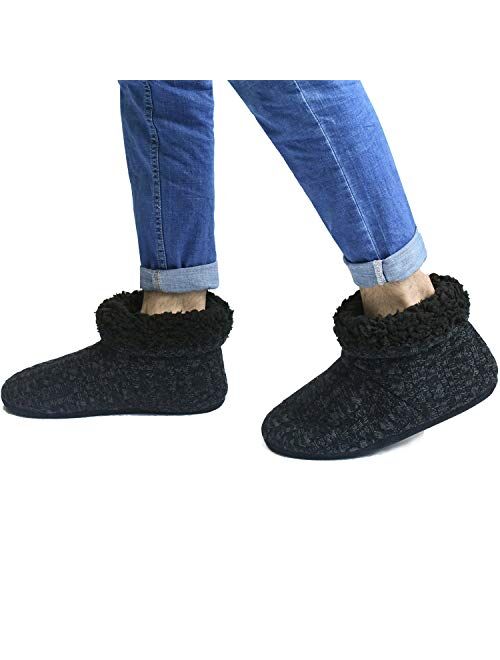 ONCAI Men’s-Slipper-Boots-Winter-Fleece-House-Slippers Knitted Indoor Flat Warm Wool Booties Pull On Memory Foam Outdoor Anti-Slip Ankle Bedroom Boot Slippers with Soft R