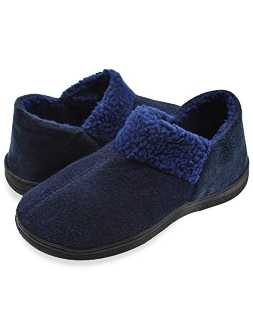 ONCAI Men’s-Slipper-Boots-Winter-Fleece-House-Slippers Knitted Indoor Flat Warm Wool Booties Pull On Memory Foam Outdoor Anti-Slip Ankle Bedroom Boot Slippers with Soft R