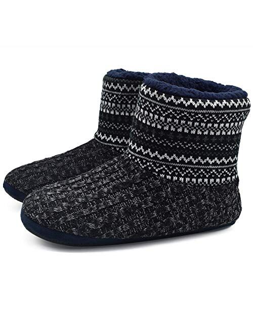 ONCAI Men's Slippers Handmade Woolen Yarn Indoor Slipper Boots Sherpa Lined