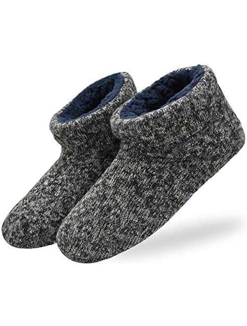 ONCAI Men's Slippers Handmade Woolen Yarn Indoor Slipper Boots Sherpa Lined