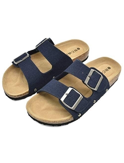 Womens Flat Slide Sandals with Arch Support 2 Strap Adjustable Buckle Slip on Slides Shoes Non Slip Rubber Sole