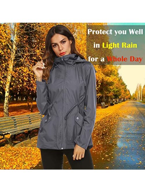 ZHENWEI Rain Jacket Women Waterproof with Lined Raincoat Outdoor Active Travel Hiking