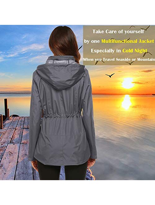 ZHENWEI Rain Jacket Women Waterproof with Lined Raincoat Outdoor Active Travel Hiking