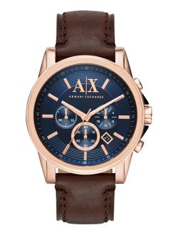 Men's Chronograph Dark Brown Leather Strap Watch 45mm AX2508