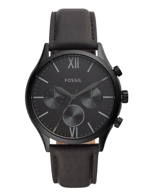 Fossil Men's Fenmore Multifunction Black Leather Watch 44mm