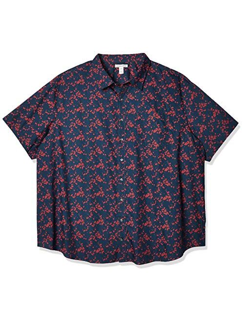 Amazon Essentials Men's Big & Tall Short-Sleeve Print Casual Poplin Shirt fit by DXL