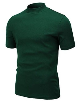 H2H Men's Casual Slim Fit Mockneck Pullover Rib Fabric Long/Short Sleeve