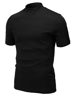 H2H Men's Casual Slim Fit Mockneck Pullover Rib Fabric Long/Short Sleeve