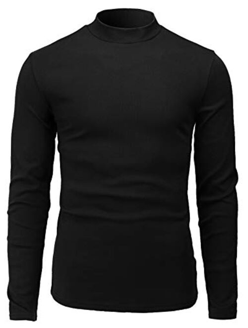 H2H Men's Casual Slim Fit Mockneck Pullover Rib Fabric Long/Short Sleeve