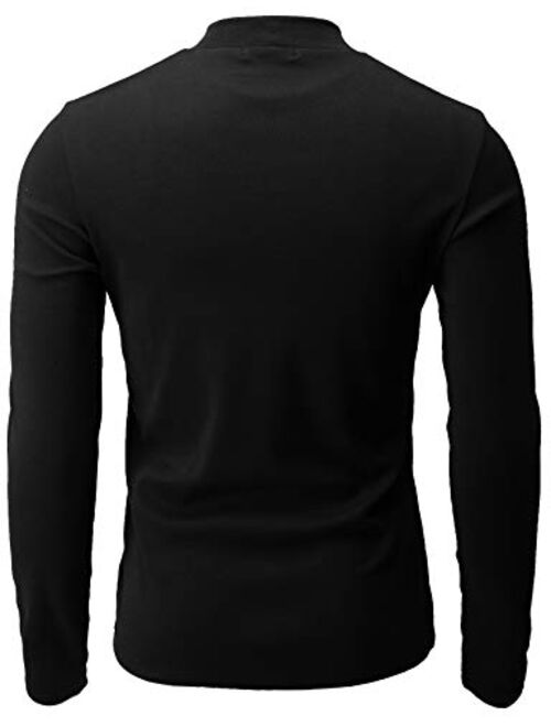 H2H Men's Casual Slim Fit Mockneck Pullover Rib Fabric Long/Short Sleeve