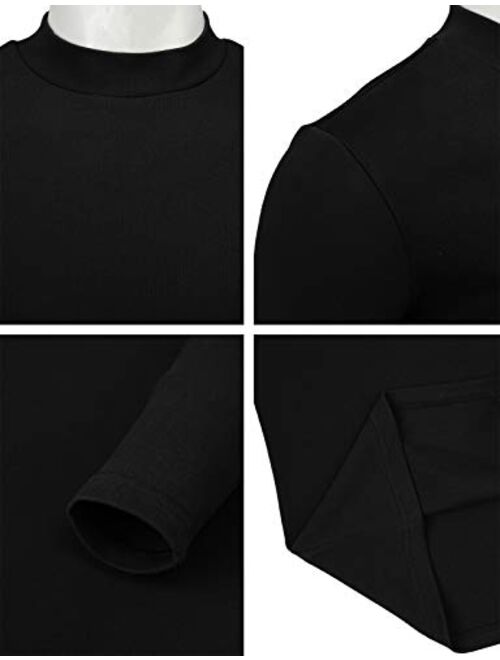 H2H Men's Casual Slim Fit Mockneck Pullover Rib Fabric Long/Short Sleeve