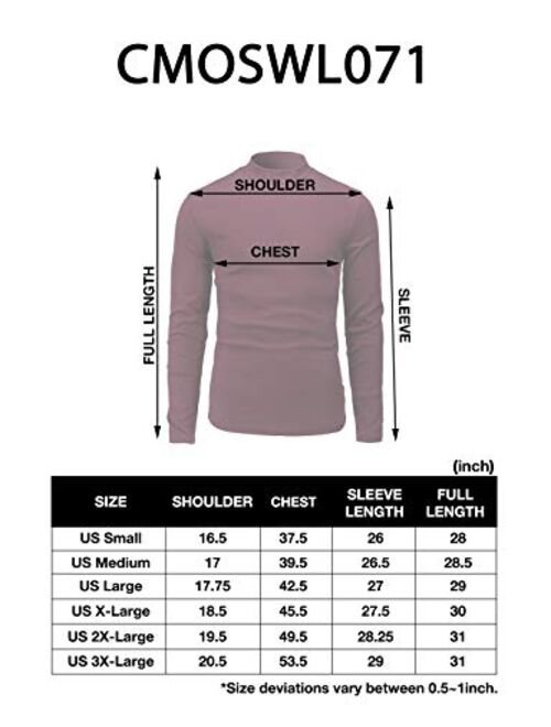 H2H Men's Casual Slim Fit Mockneck Pullover Rib Fabric Long/Short Sleeve