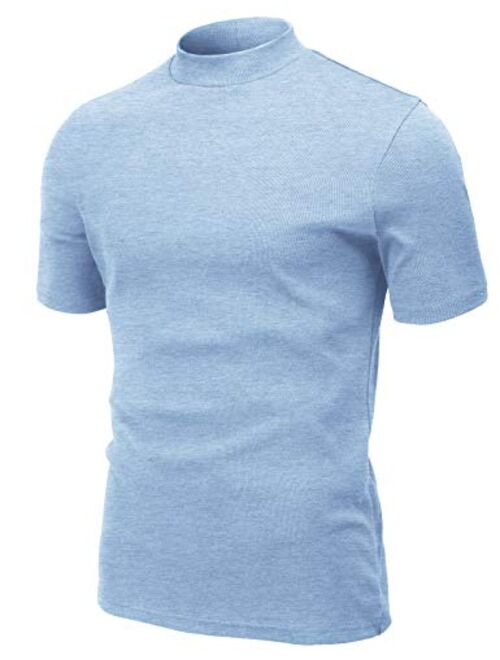 H2H Men's Casual Slim Fit Mockneck Pullover Rib Fabric Long/Short Sleeve