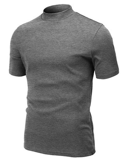 H2H Men's Casual Slim Fit Mockneck Pullover Rib Fabric Long/Short Sleeve