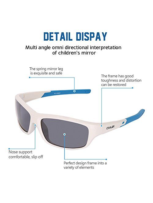 Caalex Kids Sports Style Polarized Sunglasses Rubber Flexible Frame For Boys And Girls