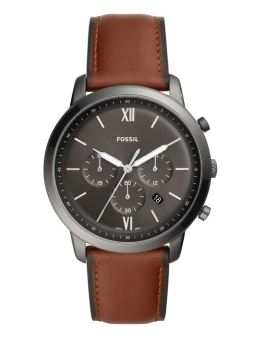 Fossil Mens Neutra Chrono gray case with brown leather strap