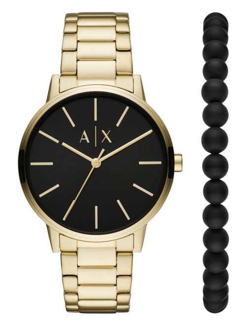 Armani Exchange Men's Cayde Gold-Tone Stainless Steel Bracelet Watch 42mm Gift Set