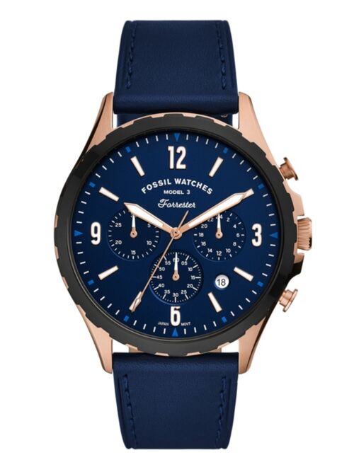 Fossil Men's Forrester Navy Leather Strap Watch 46mm