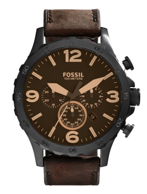 Fossil Men's Nate Brown Leather Strap Watch 50mm