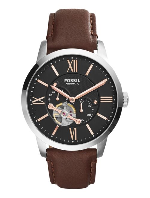 Fossil Men's Automatic Townsman Brown Leather Strap Watch 44mm ME3061