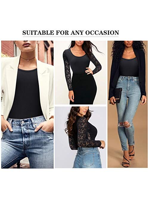 BRABIC Shapewear Bodysuit for Women Lace Long Sleeve Tops Scoop Neck T Shirts Jumpsuits