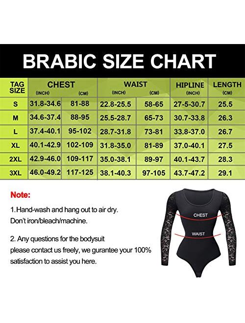 BRABIC Shapewear Bodysuit for Women Lace Long Sleeve Tops Scoop Neck T Shirts Jumpsuits