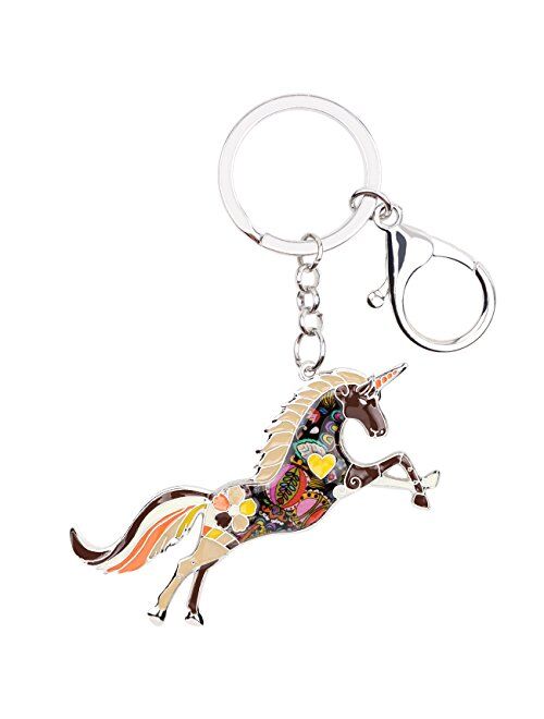 Bonsny Enamel Alloy Horse Unicorn Key Chains Rings For Women Girl Car Purse bag Charms Gift Accessories Jewelry